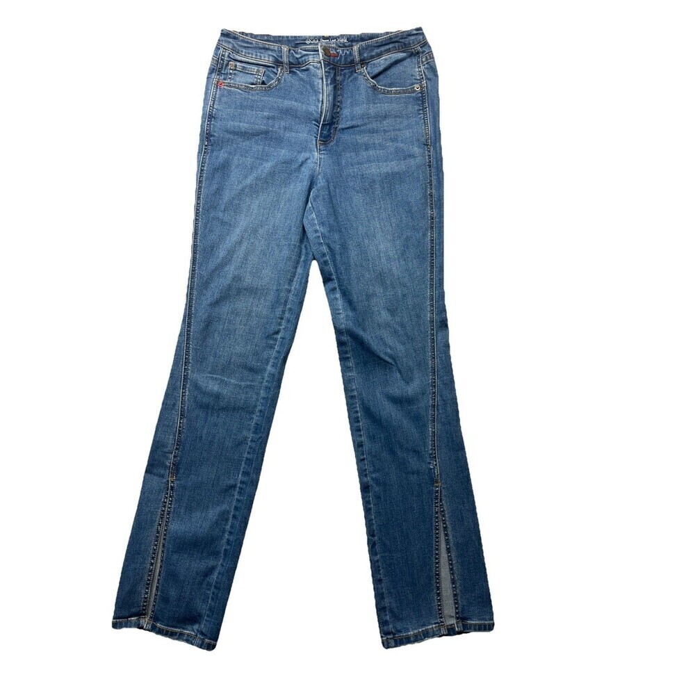 Peace Love World Jeans Med Wash High Front Flare Slit Jeans Size 8 Boho Hippie